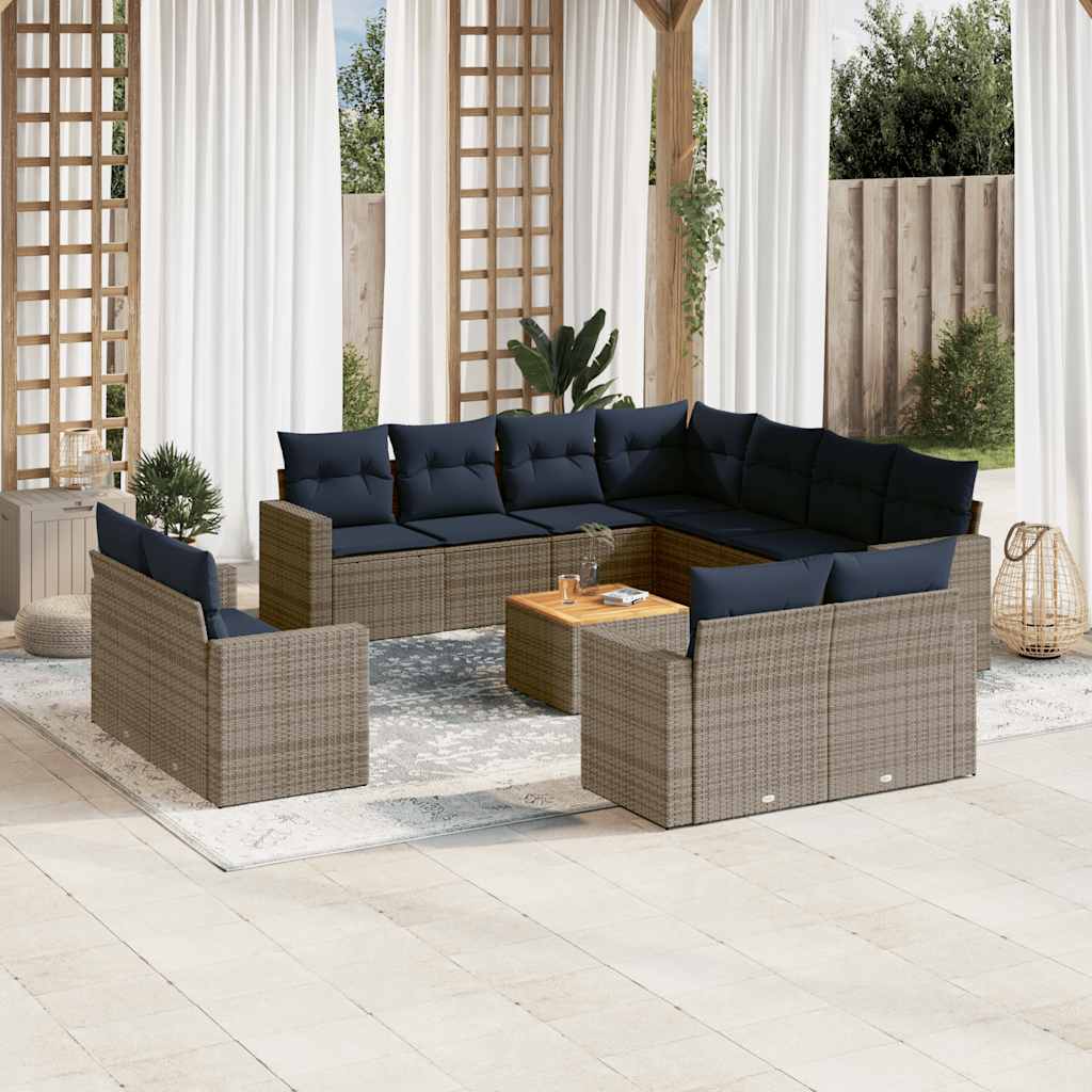 vidaXL 12-piece Lounge Set with Cushions Poly Rattan Grey