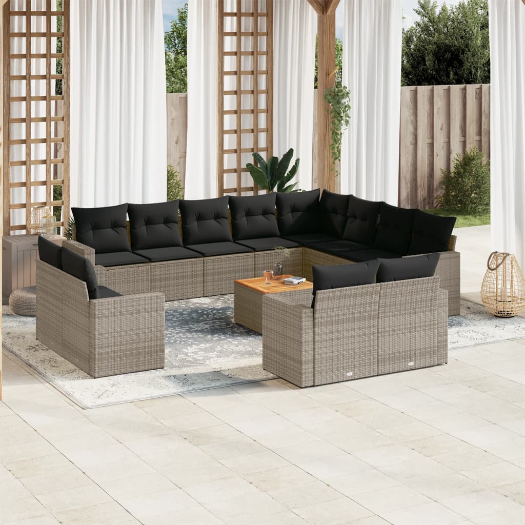 vidaXL 13-delige Loungeset met kussens poly rattan zwart
