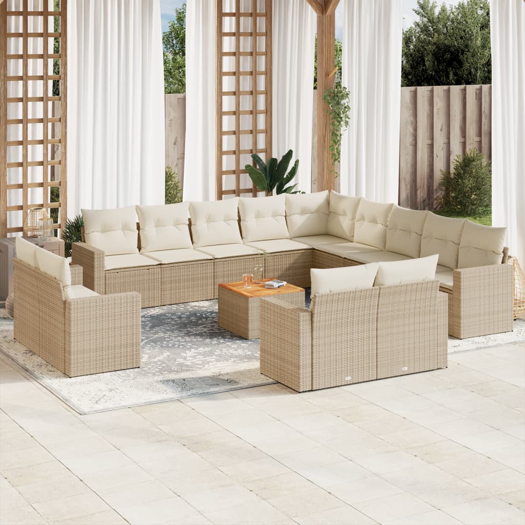 vidaXL 14-delige Loungeset met kussens poly rattan zwart