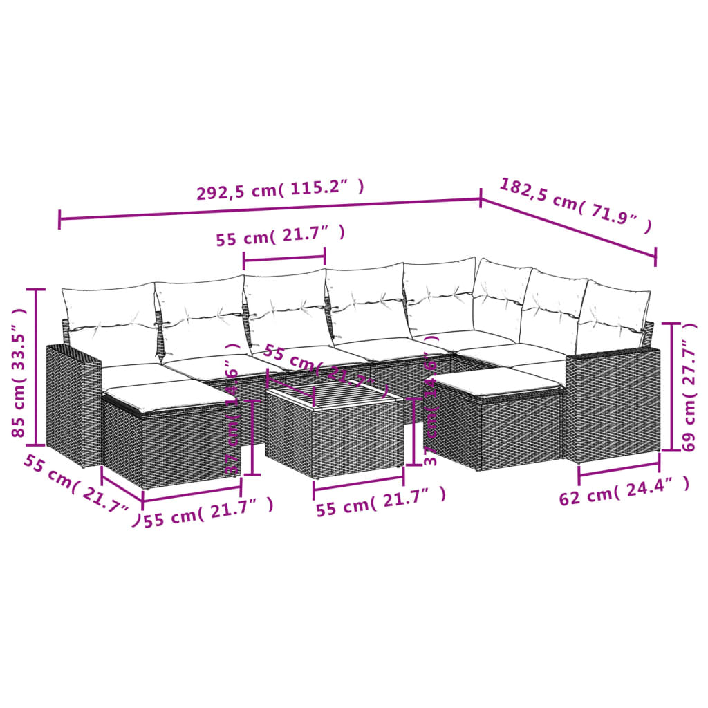 vidaXL 10-piece Lounge Set with cushions poly rattan black