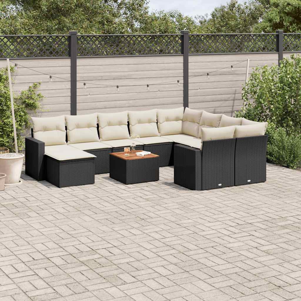 vidaXL 11-Piece Lounge Set with Cushions Poly Rattan Black