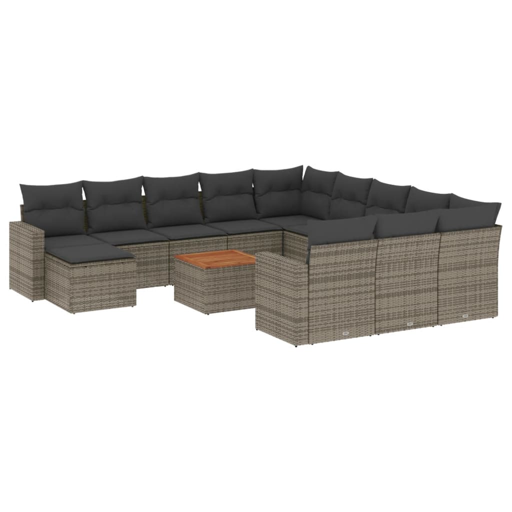 vidaXL 13-delige Loungeset met kussens poly rattan zwart