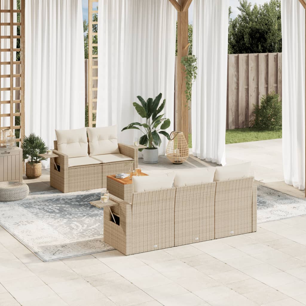 vidaXL 6-delige Loungeset met kussens poly rattan zwart