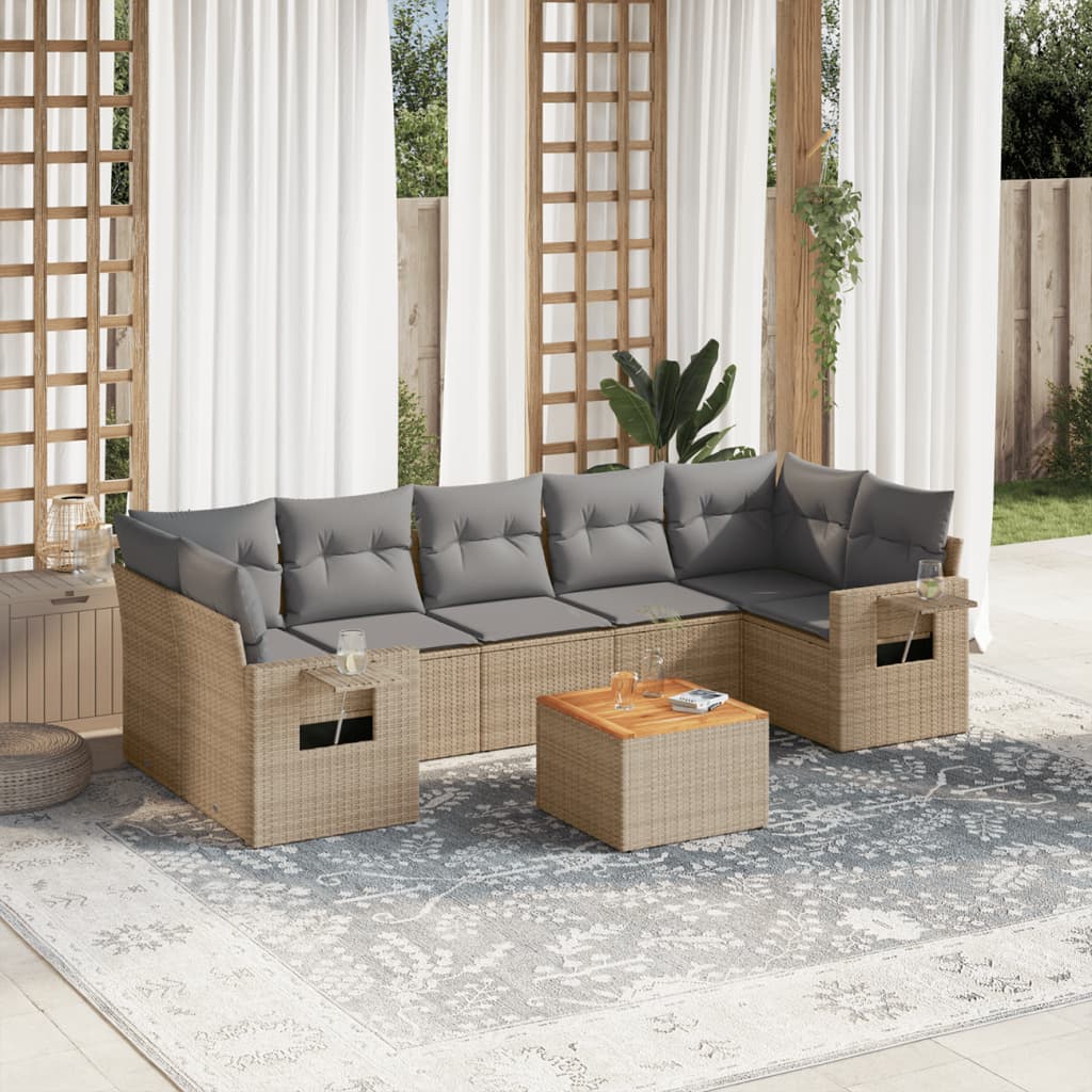 vidaXL 8-delige Loungeset met kussens poly rattan zwart