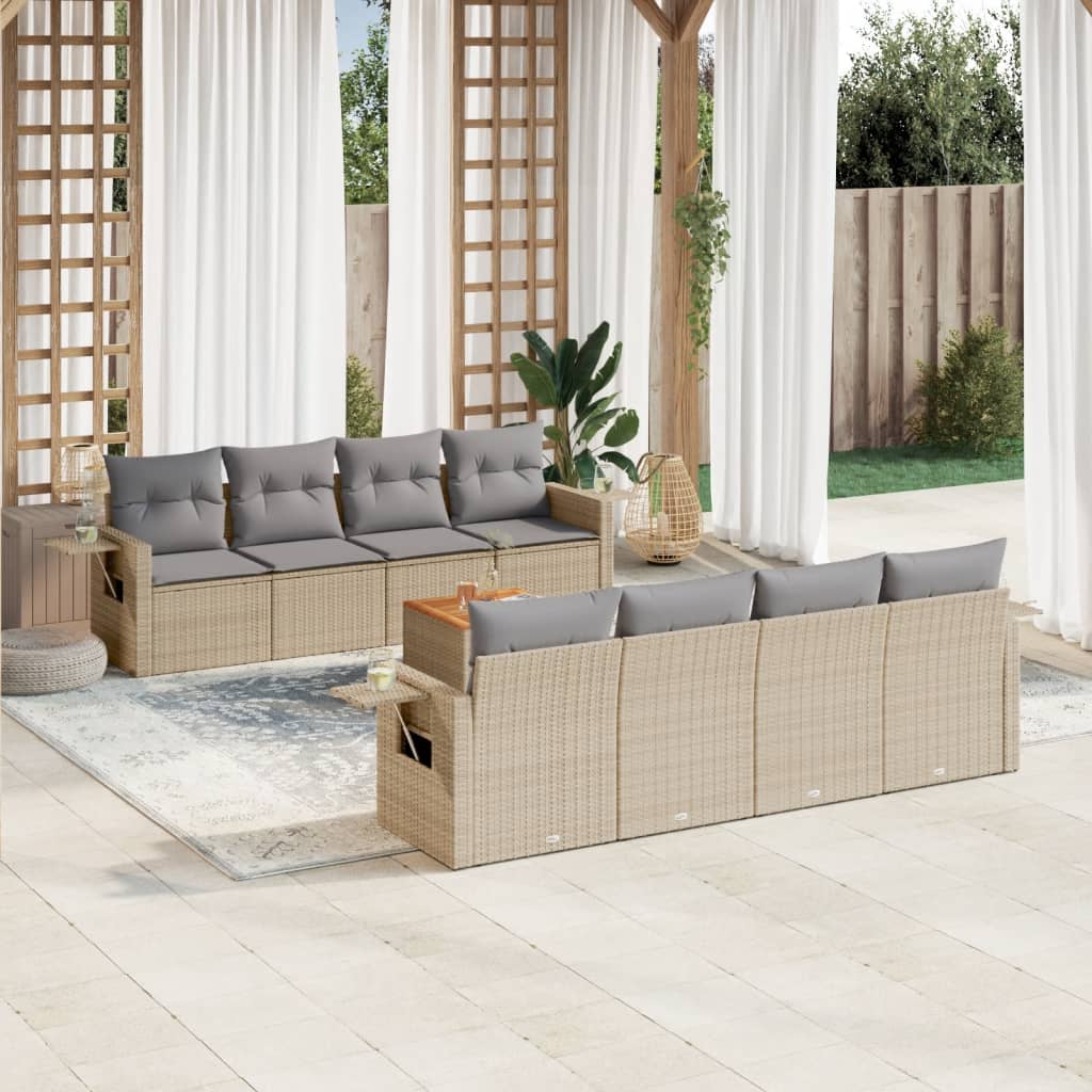 vidaXL 9-delige Loungeset met kussens poly rattan zwart