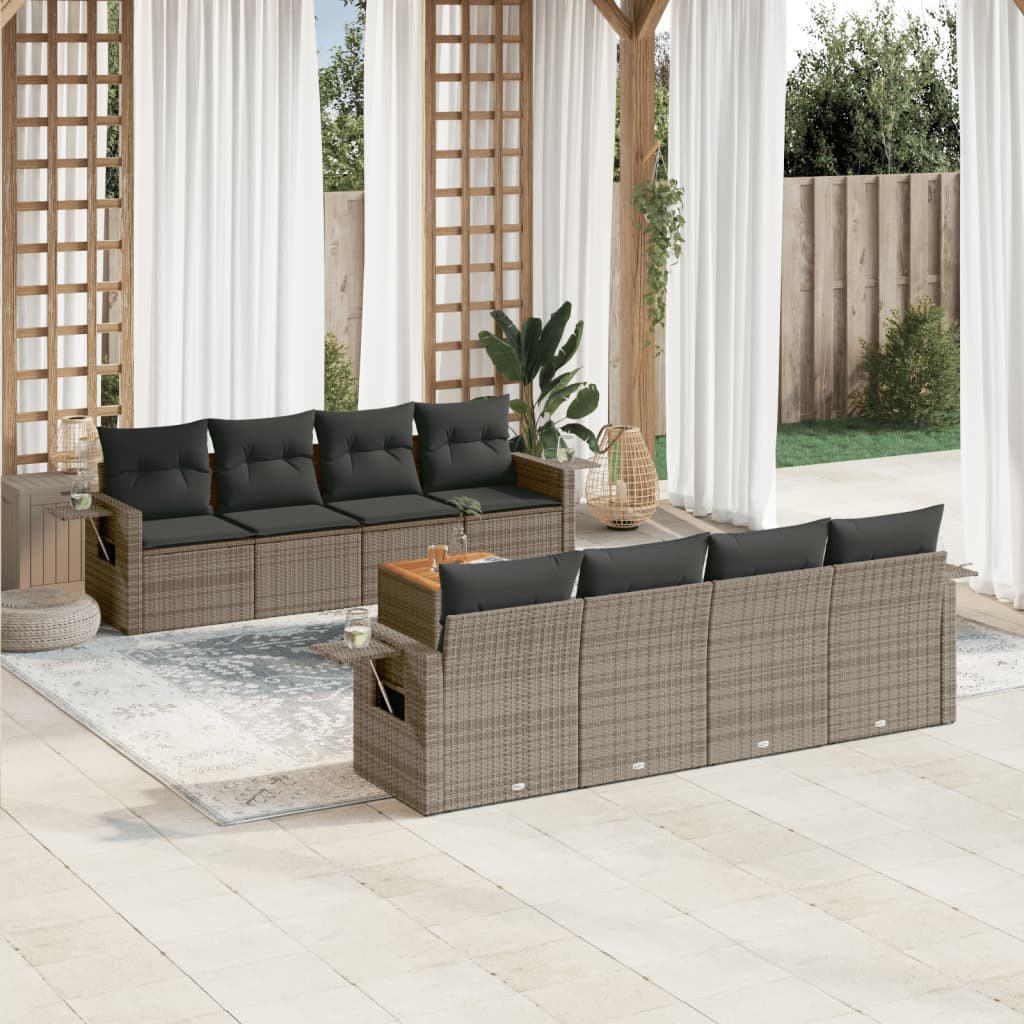 vidaXL 9-delige Loungeset met kussens poly rattan zwart