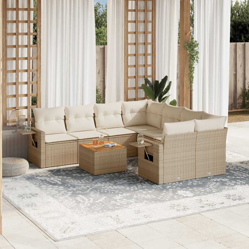 vidaXL 9-piece Lounge Set with cushions poly rattan black