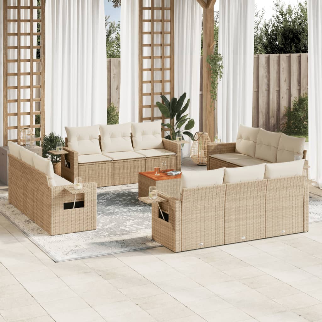 vidaXL 13-delige Loungeset met kussens poly rattan zwart