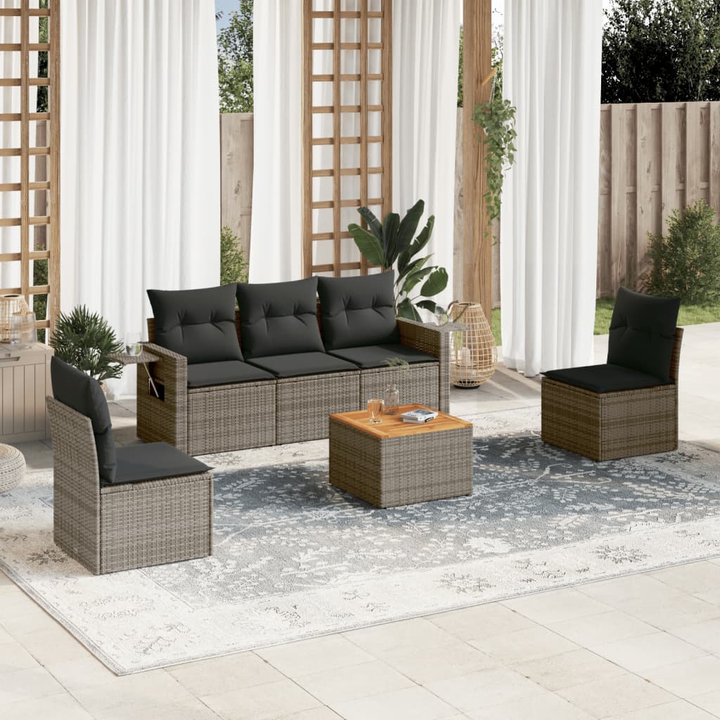 vidaXL 6-delige Loungeset met kussens poly rattan zwart