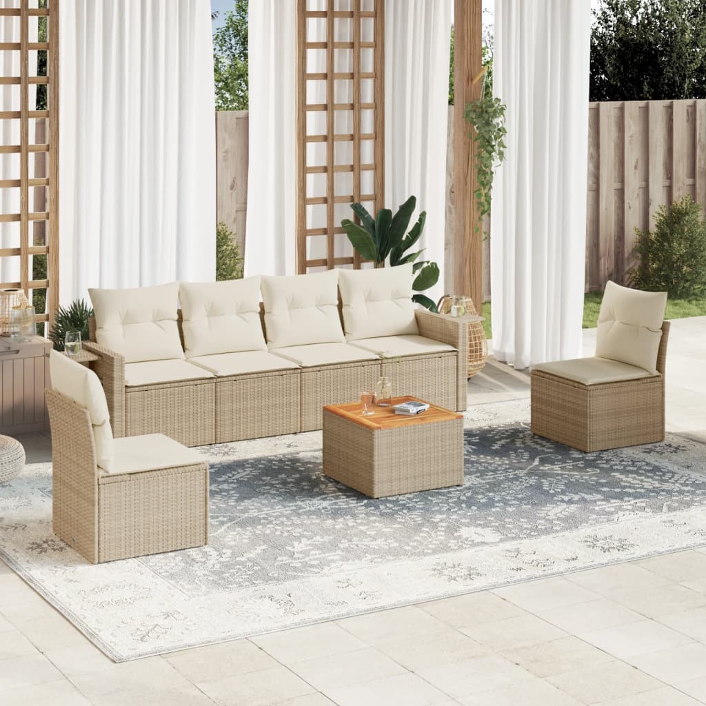 vidaXL 7-delige Loungeset met kussens poly rattan zwart