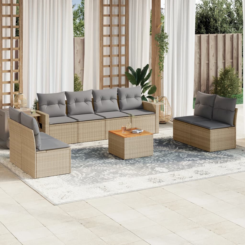 vidaXL 9-delige Loungeset met kussens poly rattan zwart