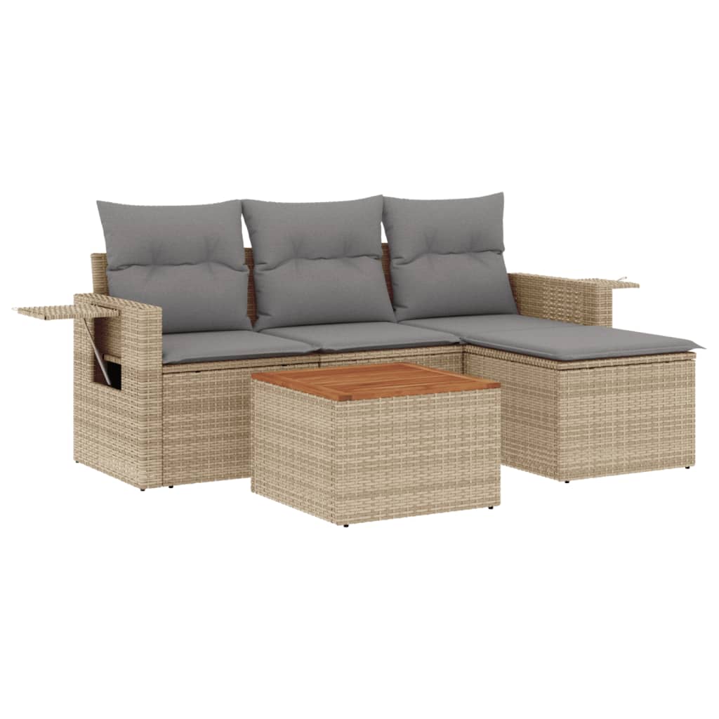 vidaXL 5-delige Loungeset met kussens poly rattan zwart