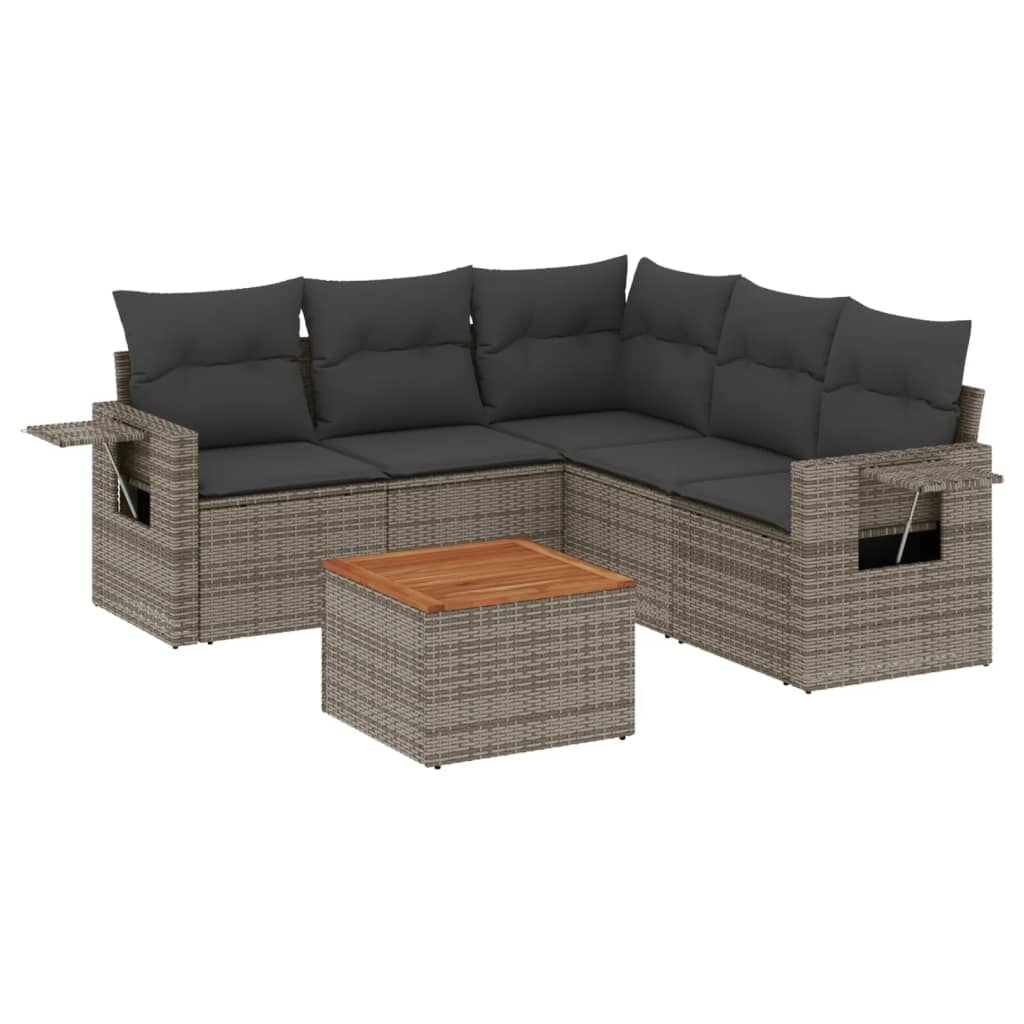vidaXL 6-delige Loungeset met kussens poly rattan zwart