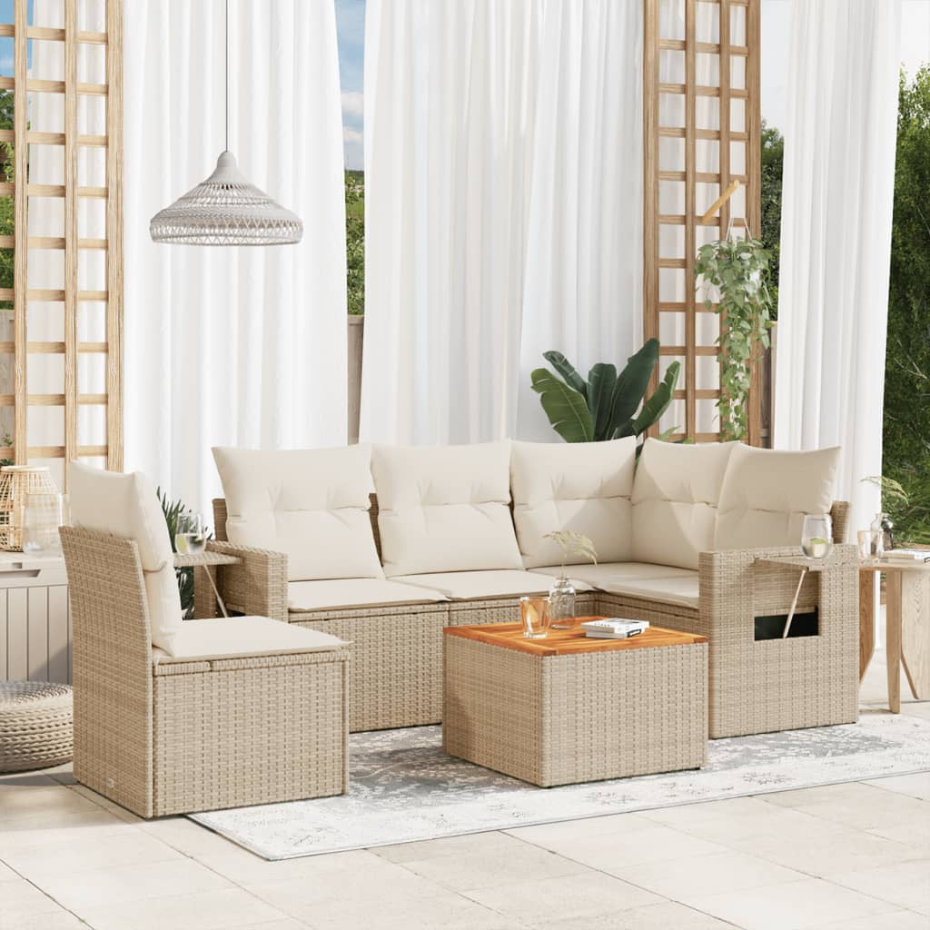 vidaXL 6-delige Loungeset met kussens poly rattan zwart