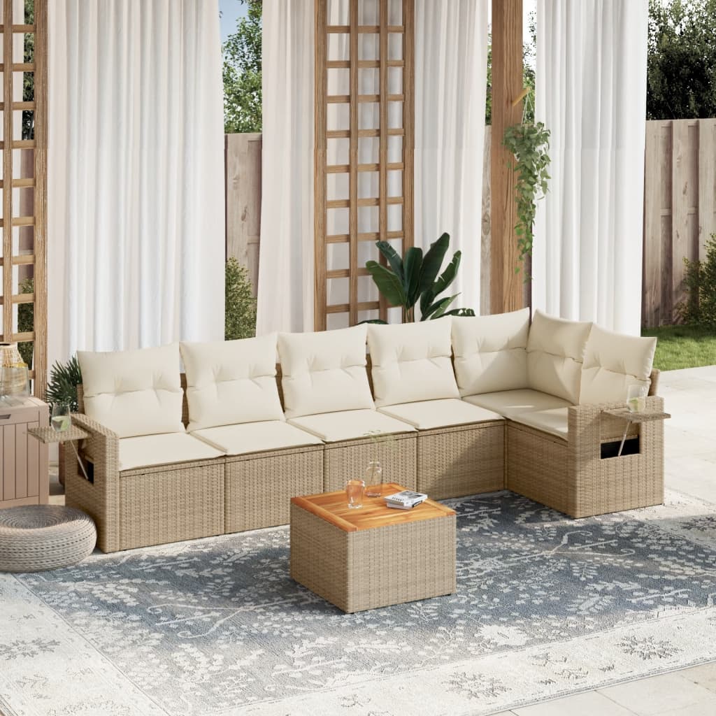 vidaXL 7-delige Loungeset met kussens poly rattan zwart