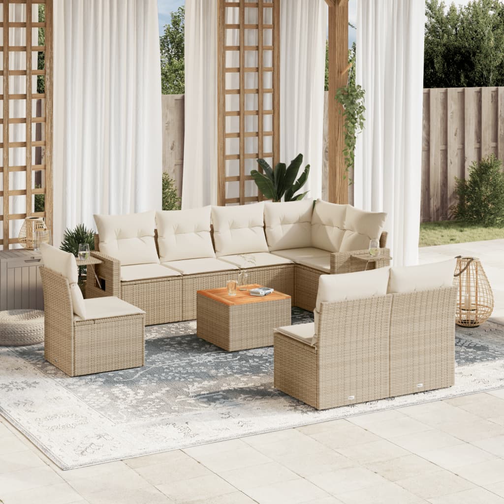 vidaXL 9-delige Loungeset met kussens poly rattan zwart