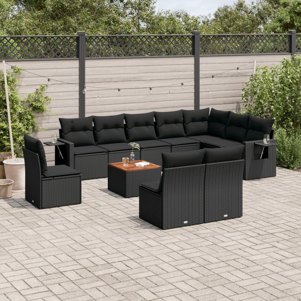 vidaXL 11-Piece Loungeset with Cushions Poly Rattan Black