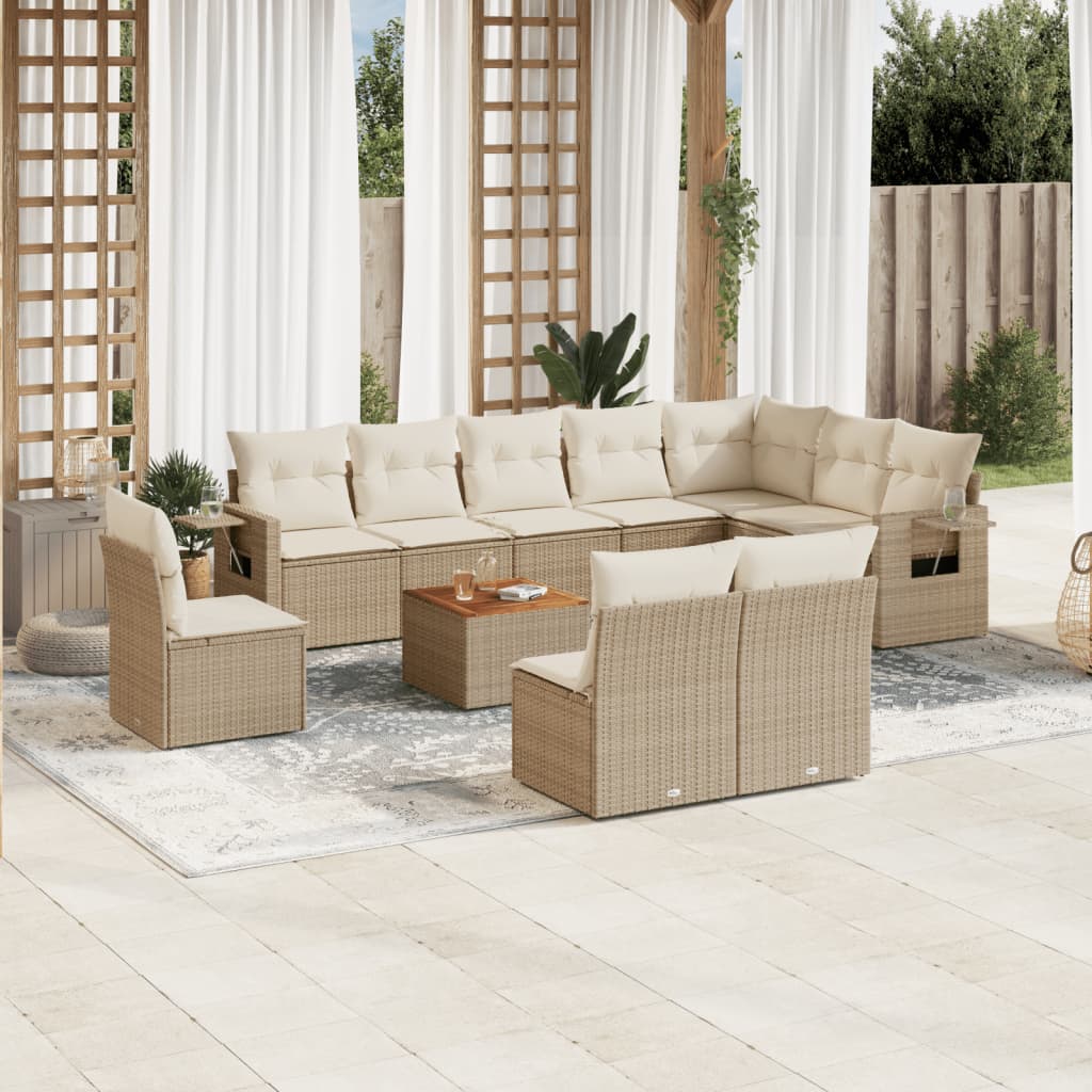 vidaXL 11-Piece Loungeset with Cushions Poly Rattan Black