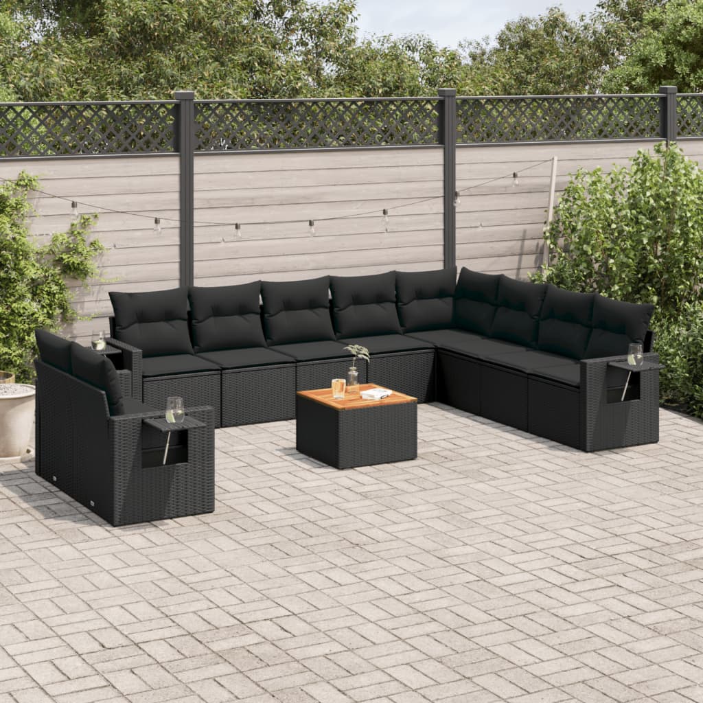 vidaXL 11-Piece Lounge Set with Cushions Poly Rattan Black