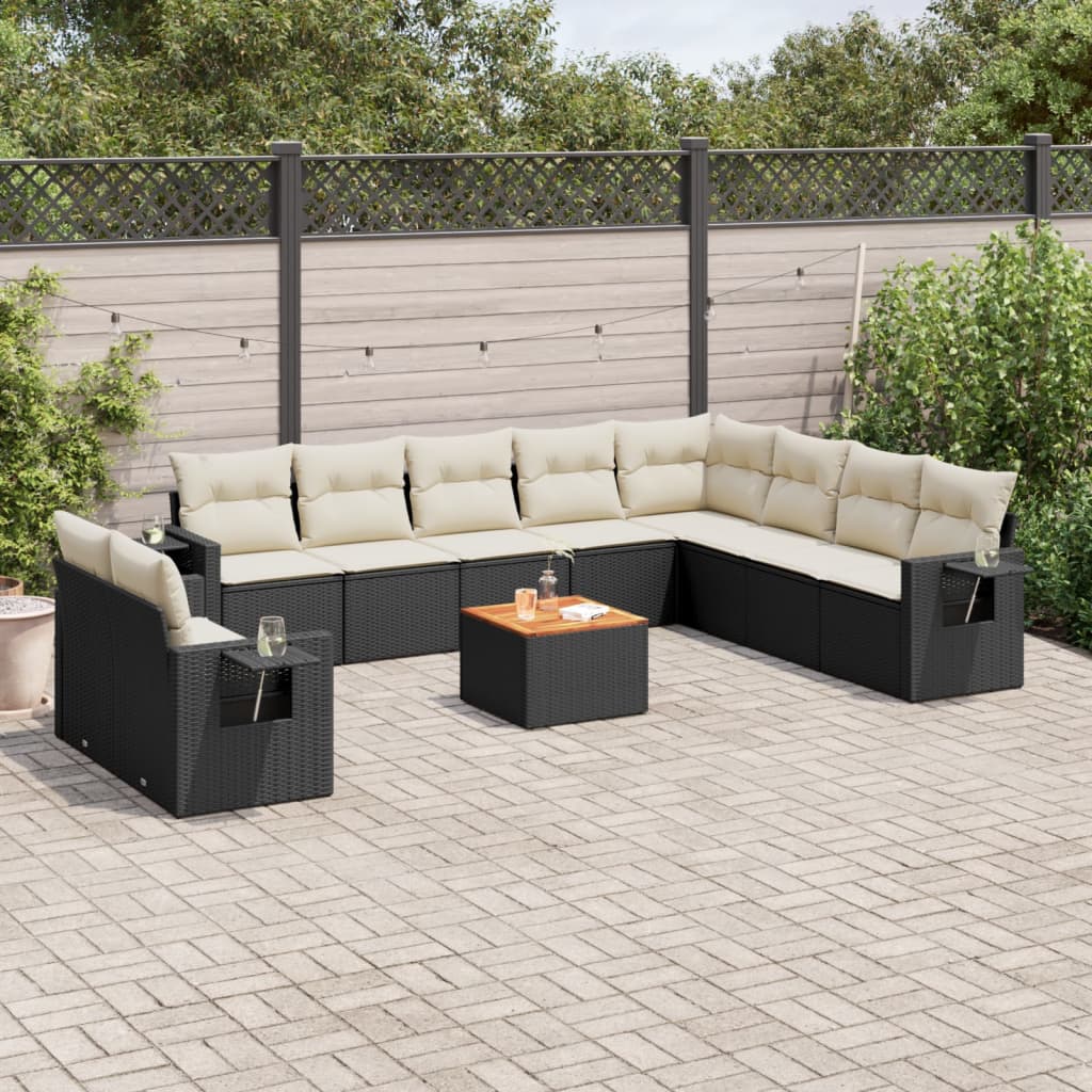 vidaXL 11-Piece Lounge Set with Cushions Poly Rattan Black