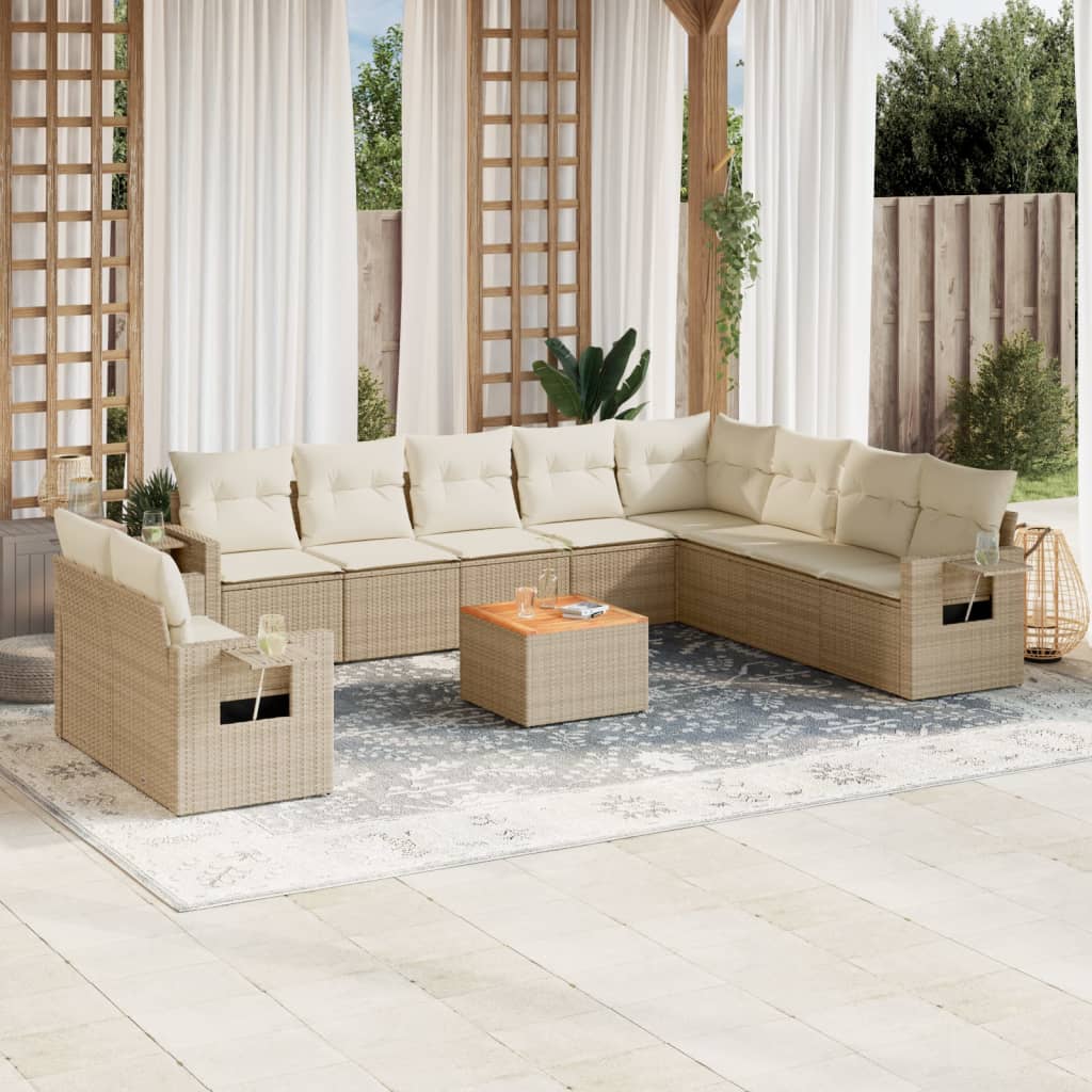 vidaXL 11-Piece Lounge Set with Cushions Poly Rattan Black