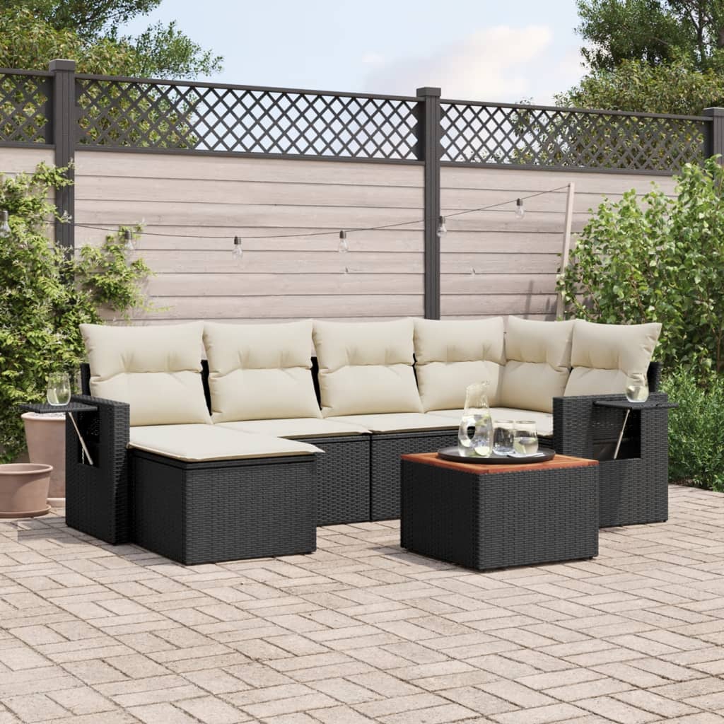 vidaXL 7-Piece Lounge Set with Cushions Poly Rattan Black