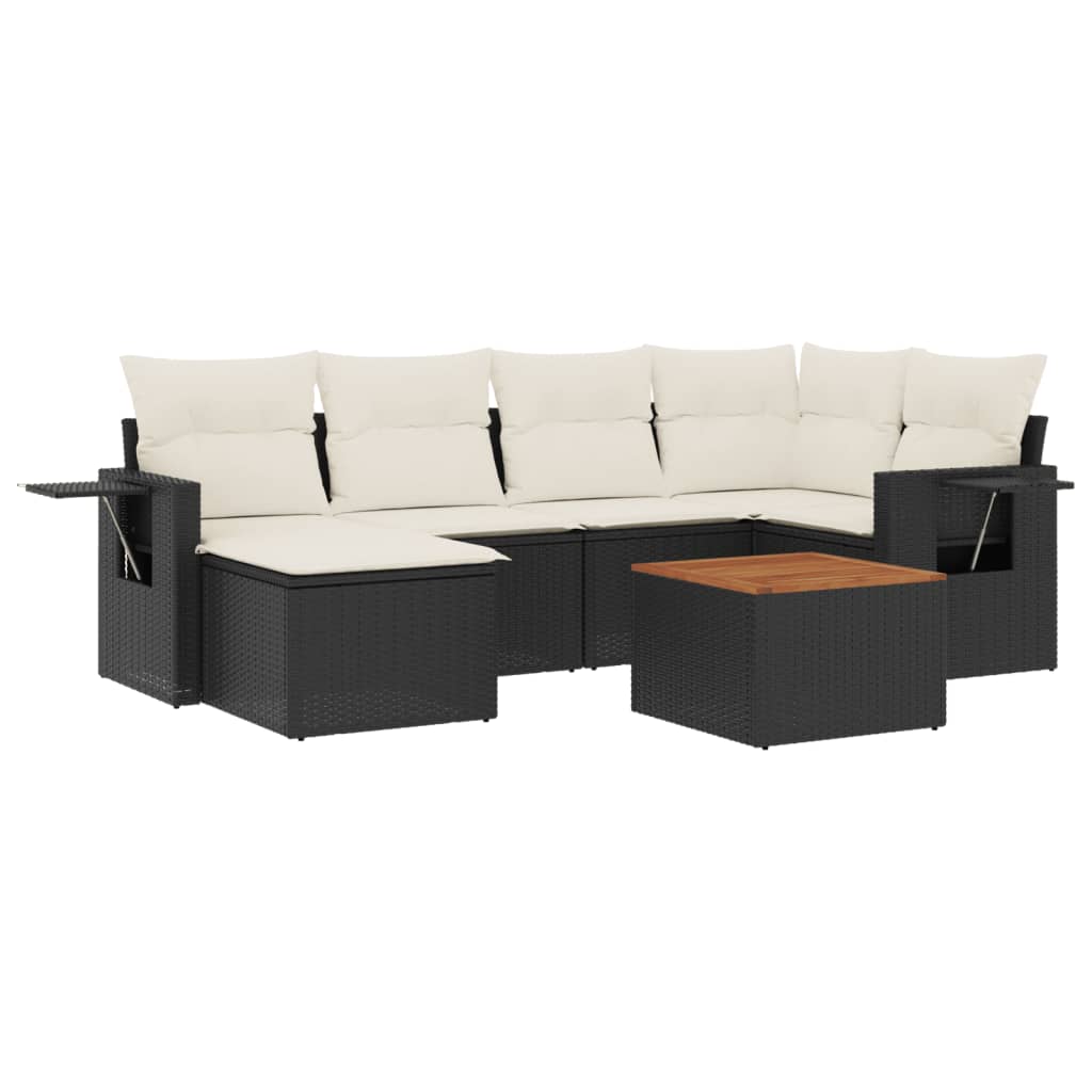 vidaXL 7-Piece Lounge Set with Cushions Poly Rattan Black