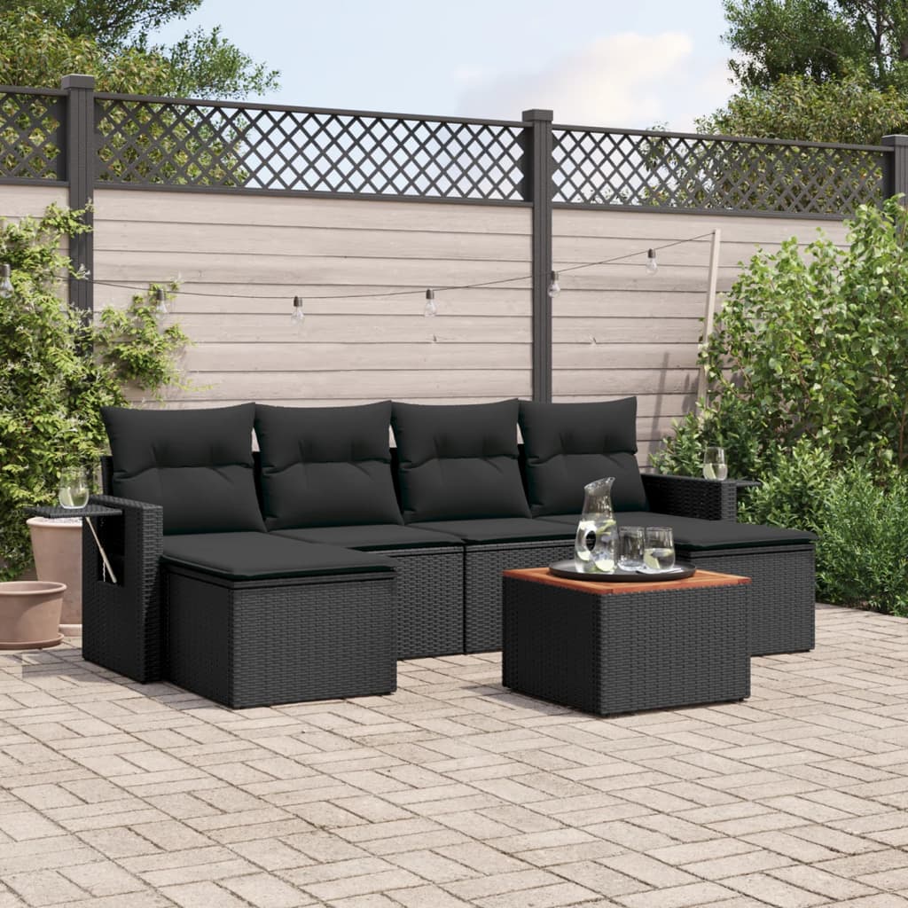 vidaXL 7-Piece Lounge Set with Cushions Poly Rattan Black