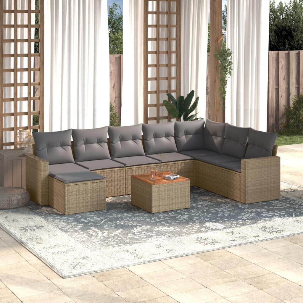 vidaXL 9-delige Loungeset met kussens poly rattan zwart