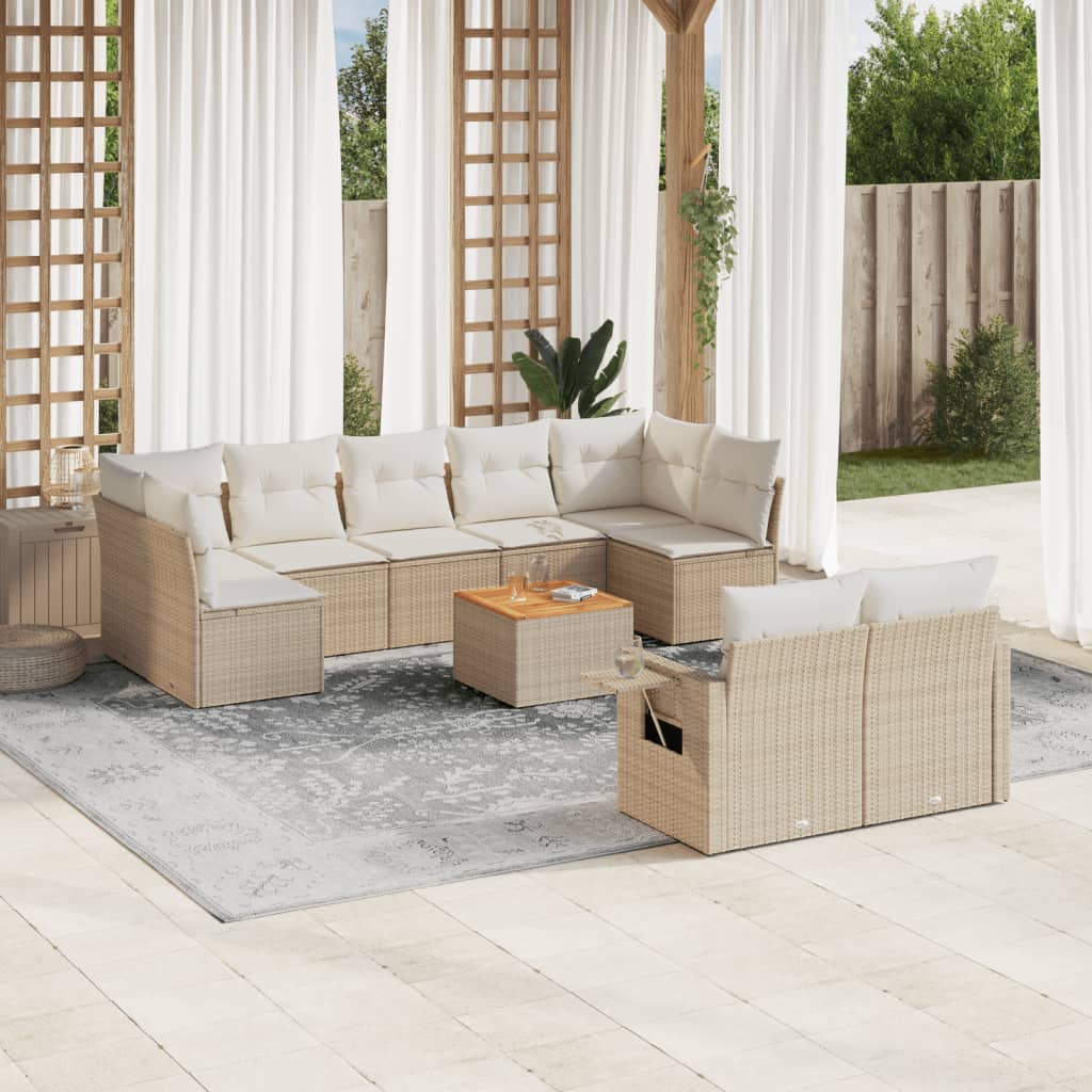 vidaXL 10-delige Loungeset met kussens poly rattan zwart