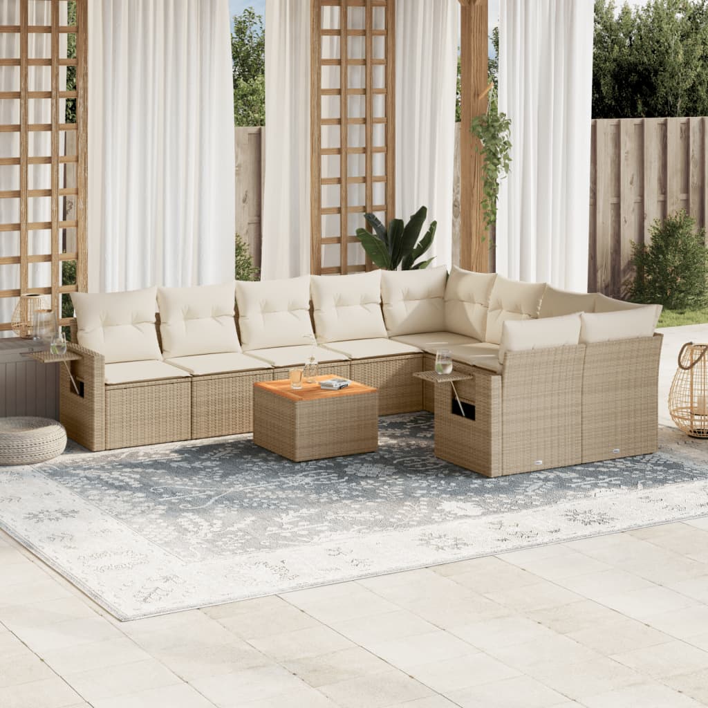 vidaXL 10-delige Loungeset met kussens poly rattan zwart
