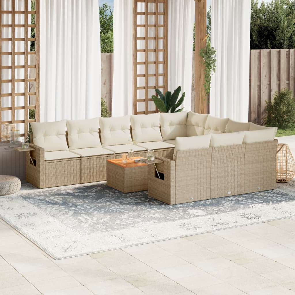 vidaXL 11-delige Loungeset met kussens poly rattan zwart