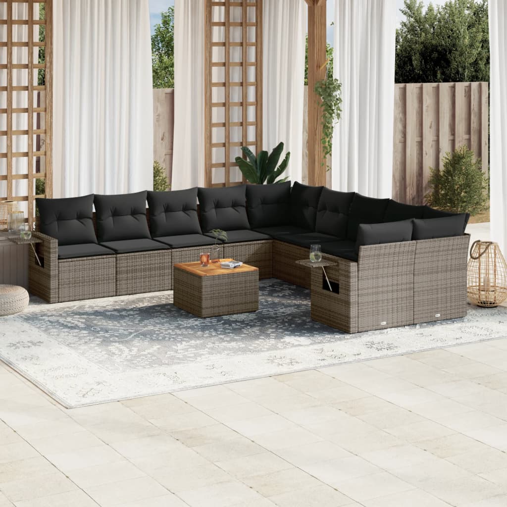 vidaXL 11-delige Loungeset met kussens poly rattan zwart