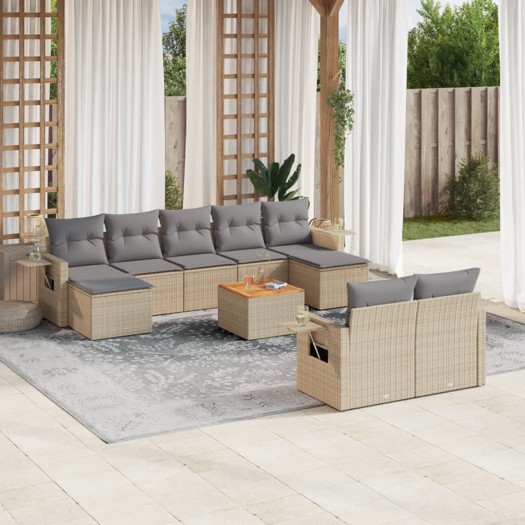 vidaXL 10-delige Loungeset met kussens poly rattan zwart
