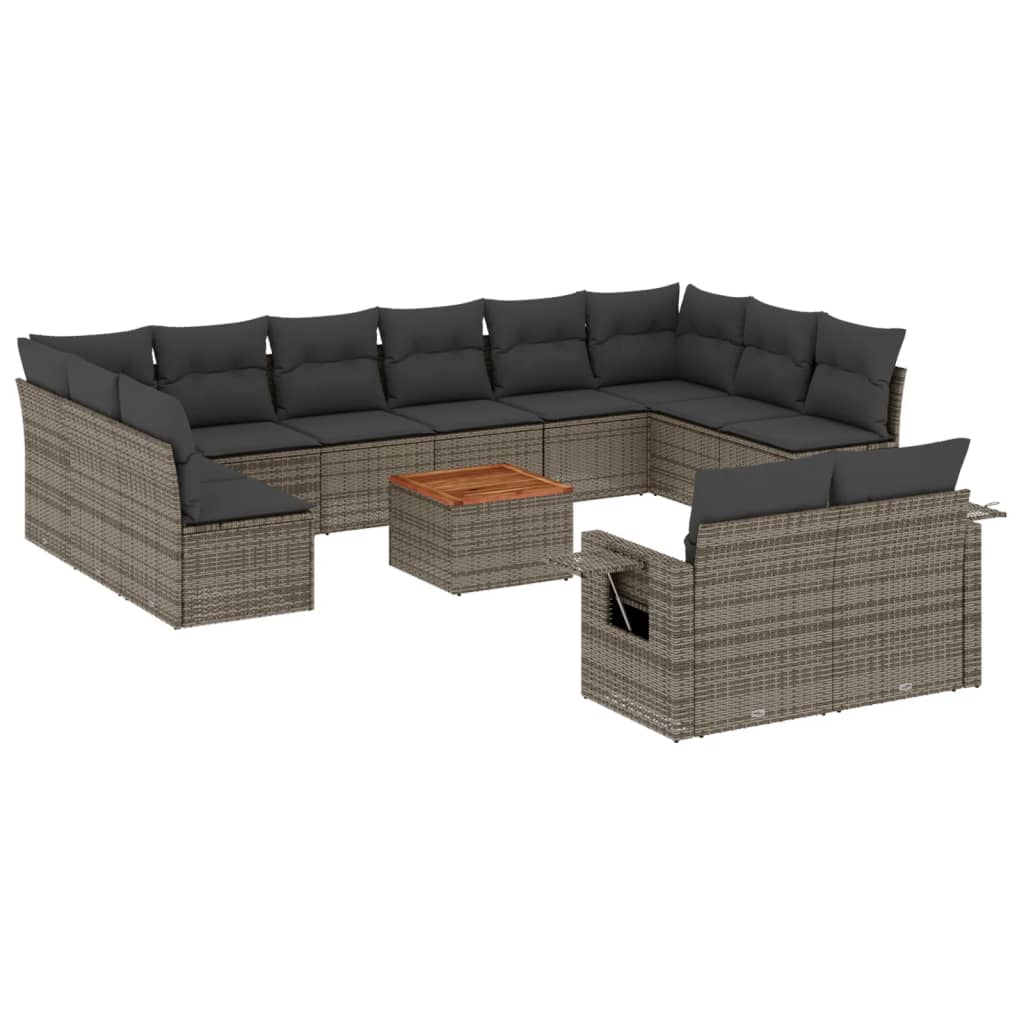 vidaXL 13-delige Loungeset met kussens poly rattan zwart