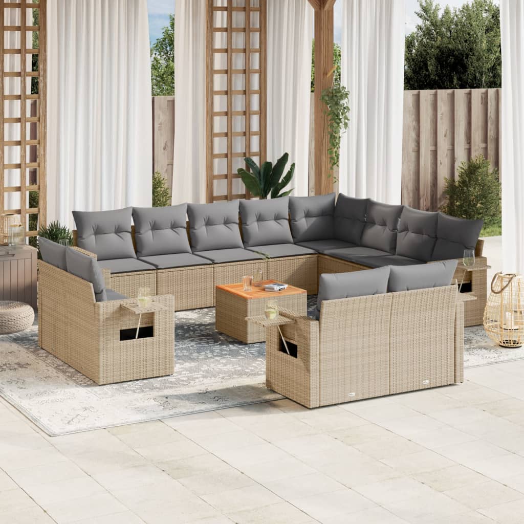 vidaXL 13-delige Loungeset met kussens poly rattan zwart