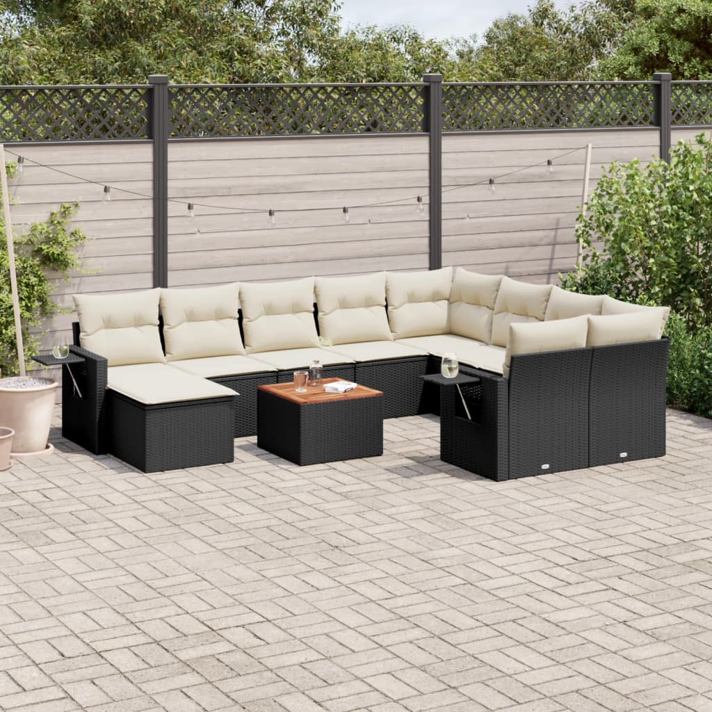 vidaXL 11-Piece Lounge Set with Cushions Poly Rattan Black