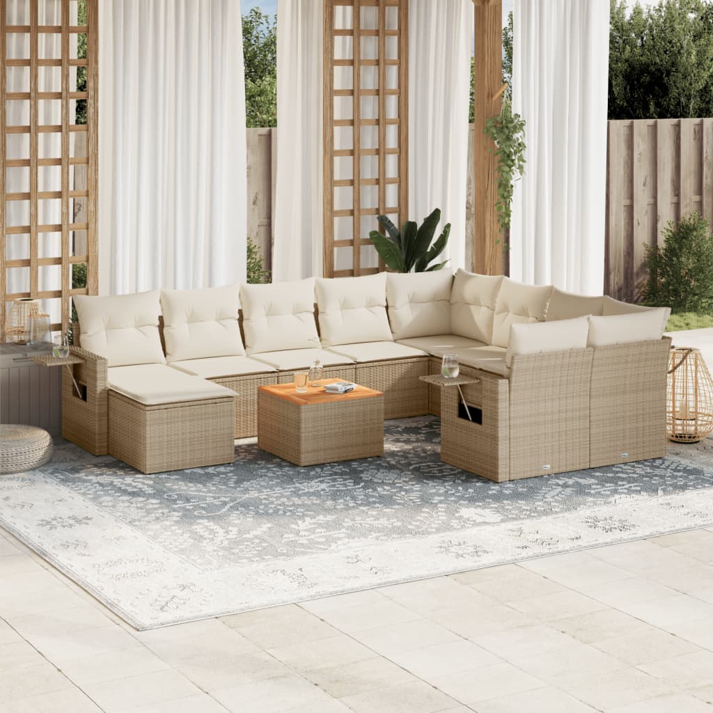 vidaXL 11-Piece Lounge Set with Cushions Poly Rattan Black