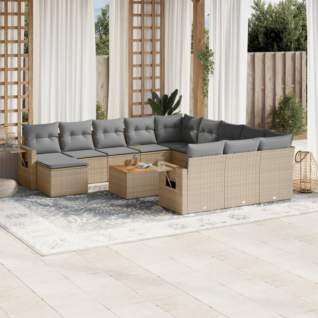 vidaXL 13-delige Loungeset met kussens poly rattan zwart