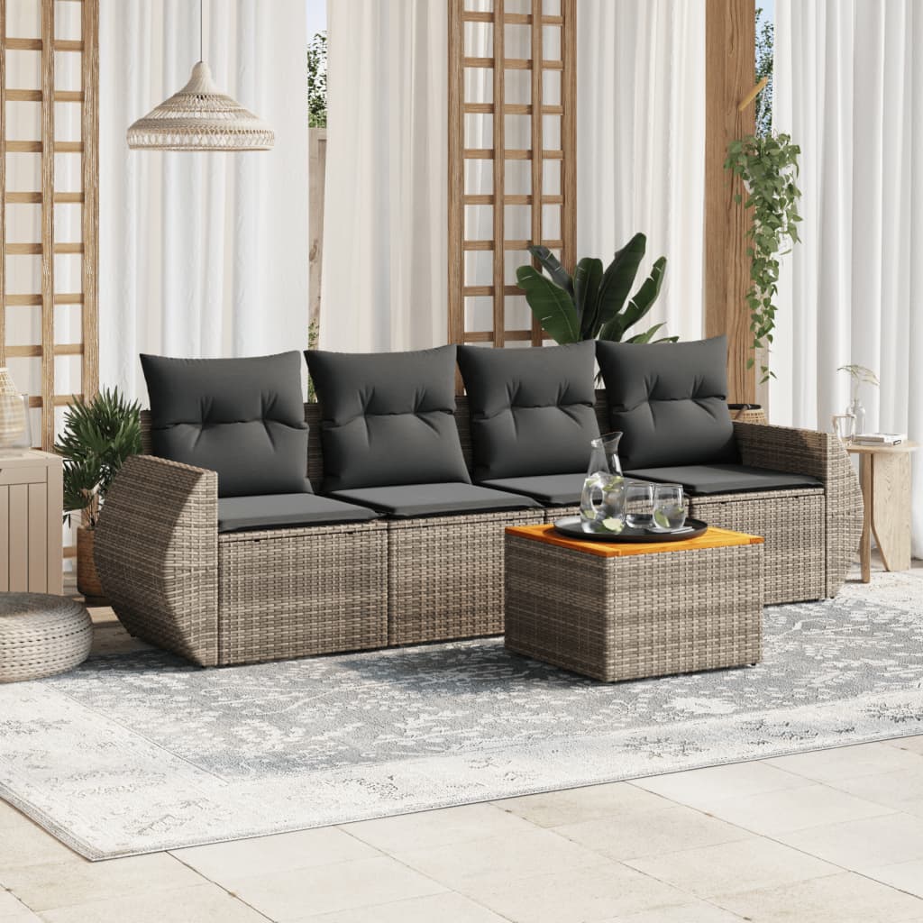 vidaXL 5-delige Loungeset met kussens poly rattan zwart