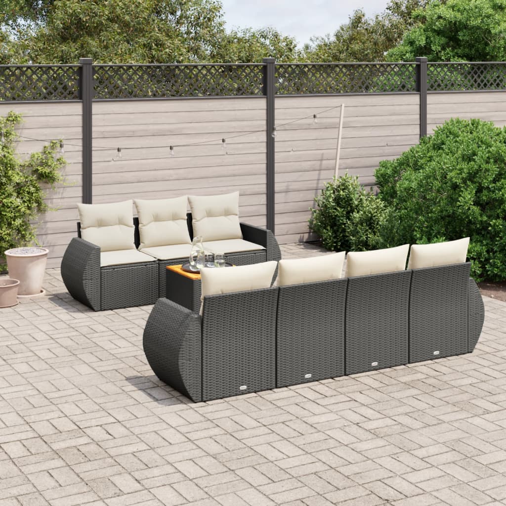 vidaXL 8-Piece Lounge Set with Cushions Poly Rattan Black
