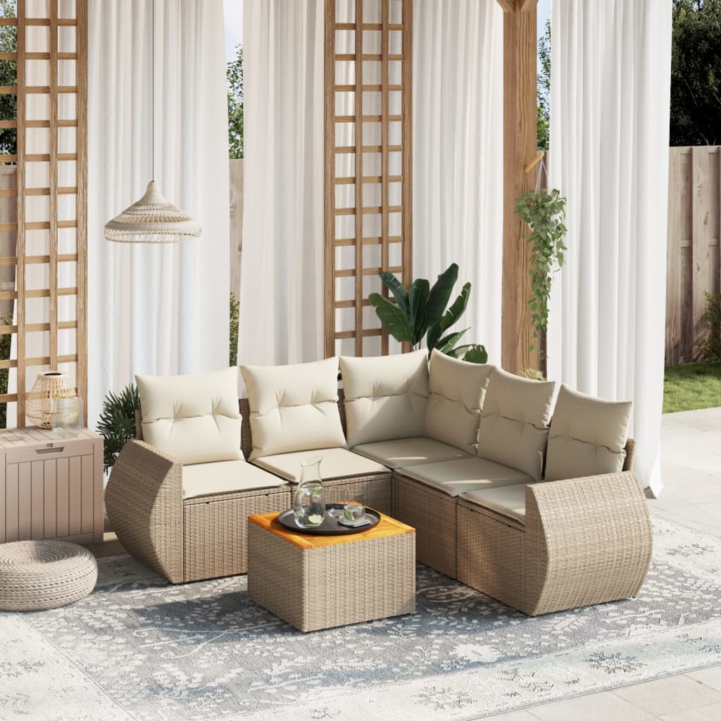 vidaXL 6-delige Loungeset met kussens poly rattan zwart