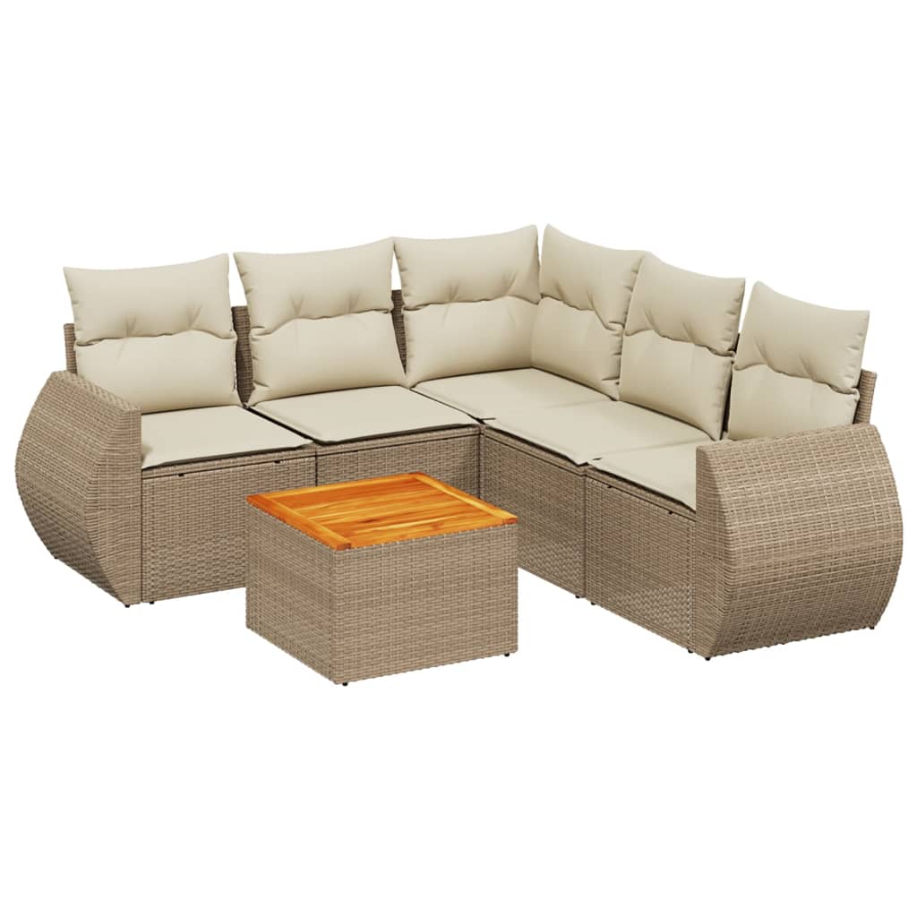 vidaXL 6-delige Loungeset met kussens poly rattan zwart