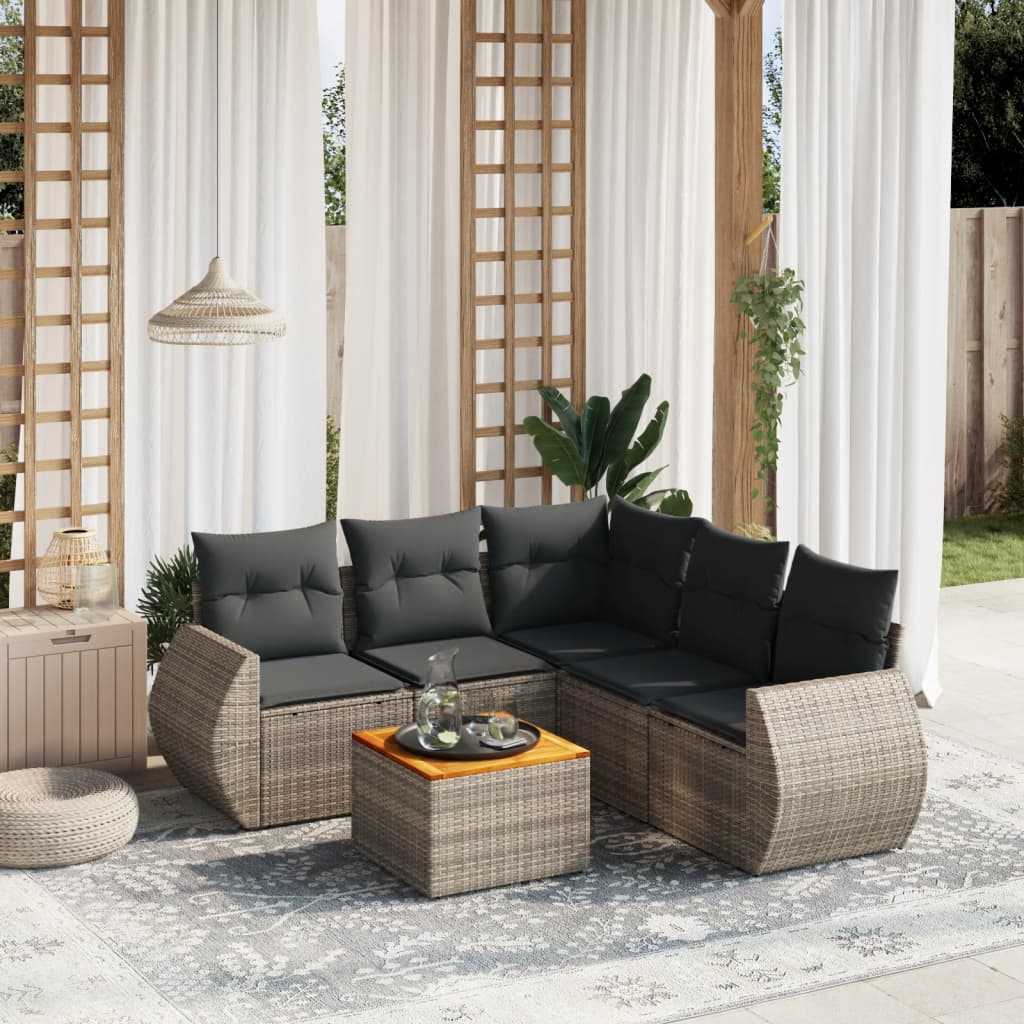 vidaXL 6-delige Loungeset met kussens poly rattan zwart