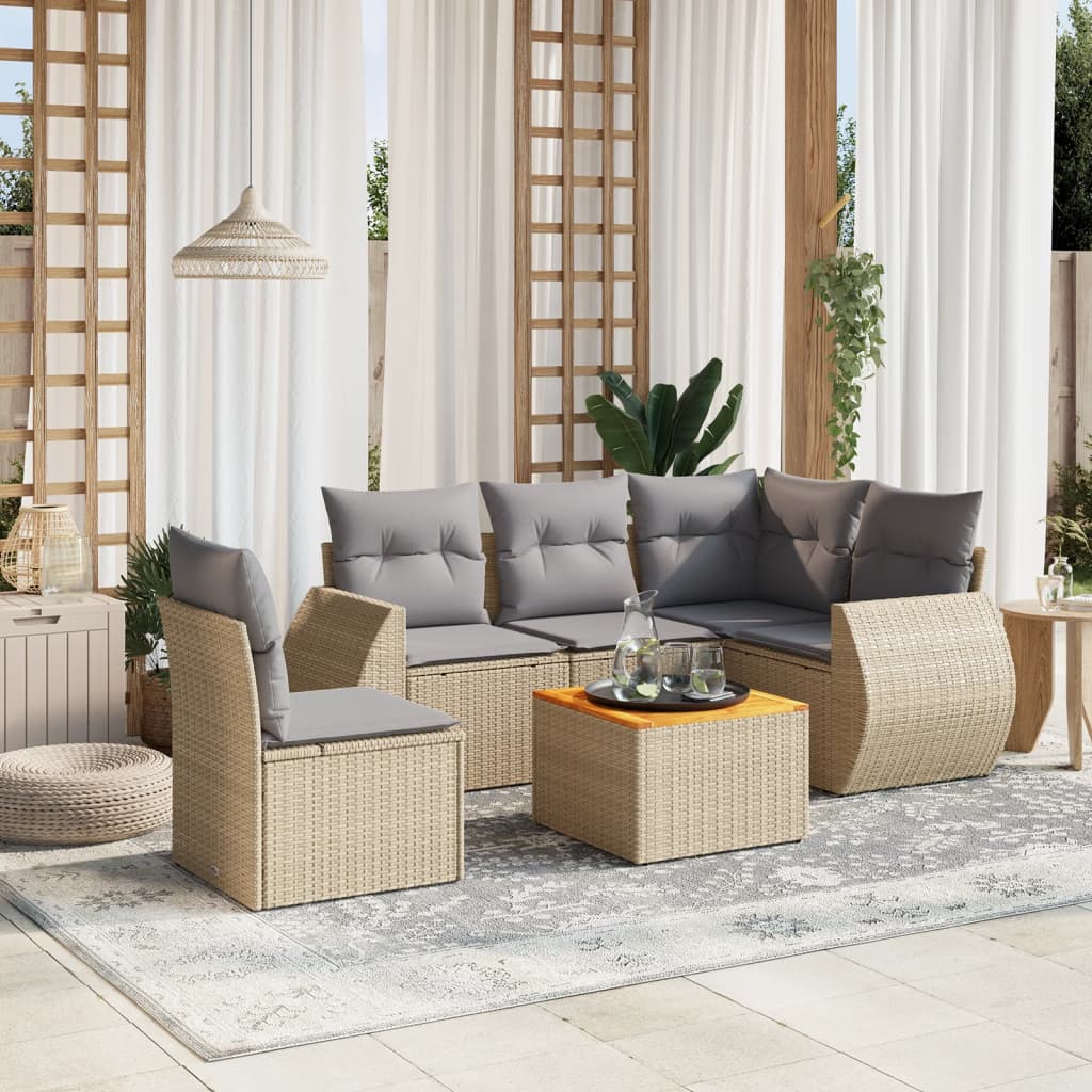 vidaXL 6-delige Loungeset met kussens poly rattan zwart