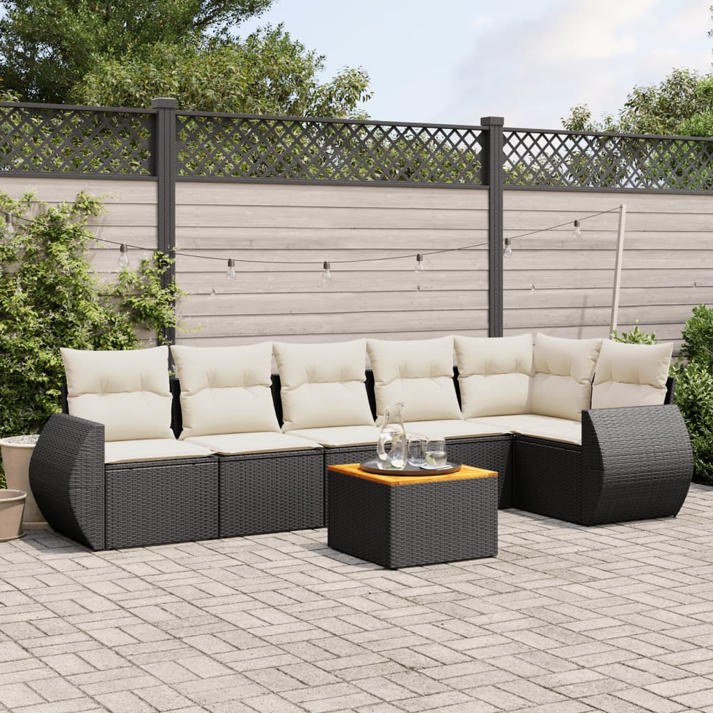 vidaXL 7-Piece Lounge Set with Cushions Poly Rattan Black