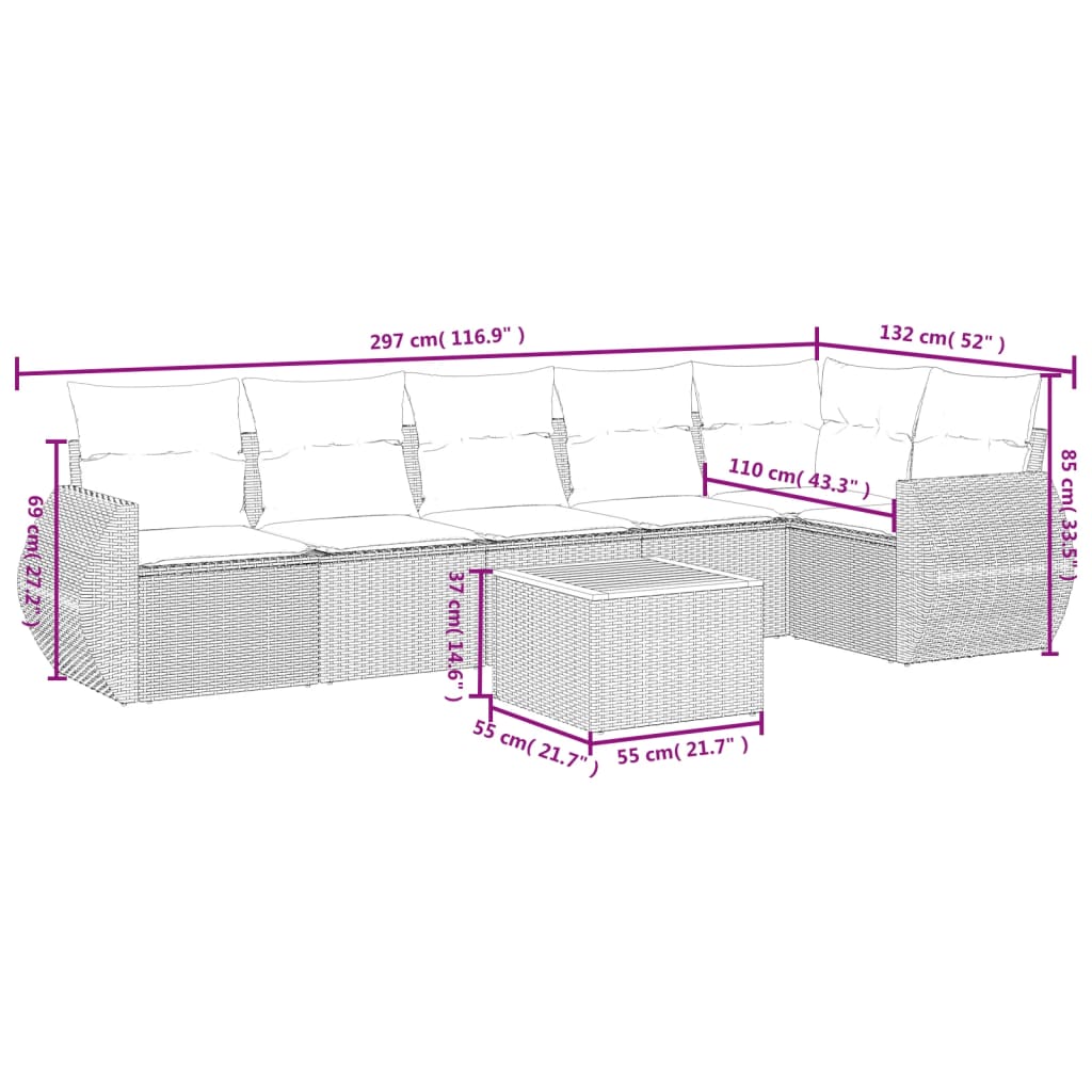 vidaXL 7-Piece Lounge Set with Cushions Poly Rattan Black