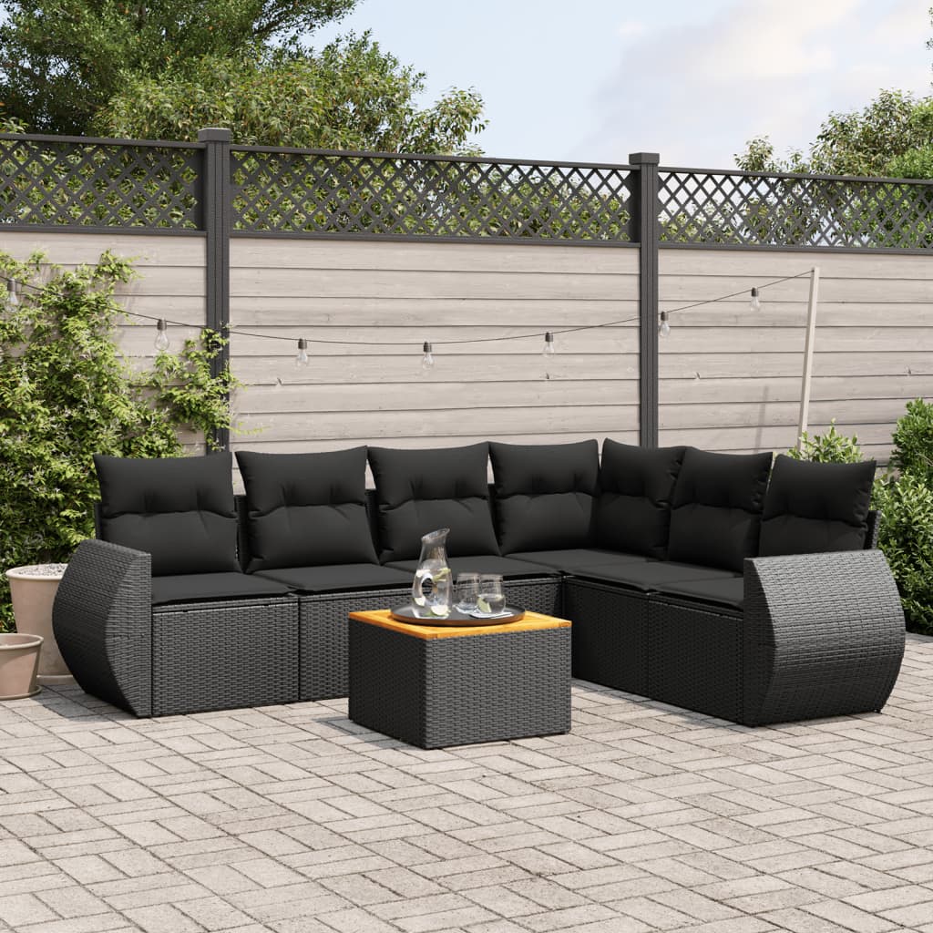 vidaXL 7-Piece Lounge Set with Cushions Poly Rattan Black