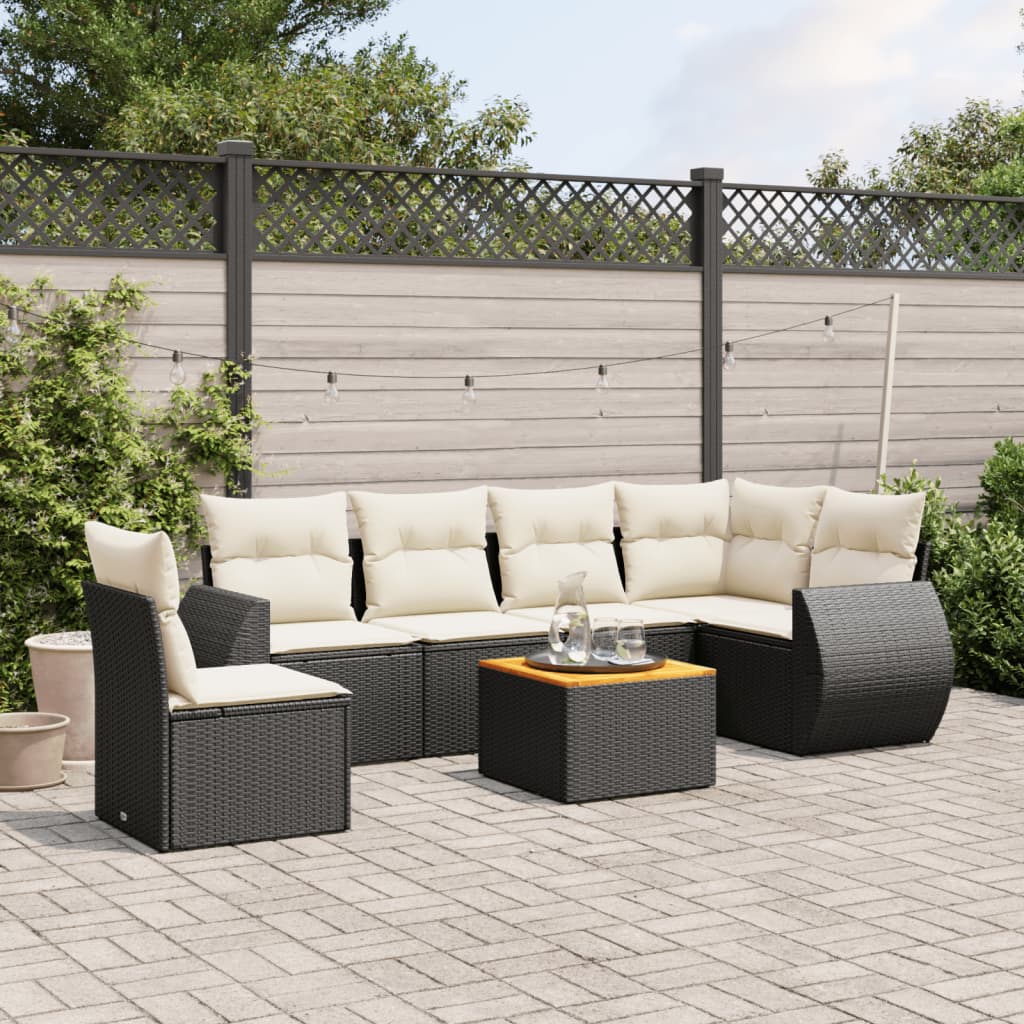 vidaXL 7-Piece Lounge Set with Cushions Poly Rattan Black