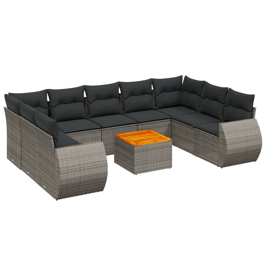 vidaXL 10-Piece Lounge Set with Cushions Poly Rattan Black